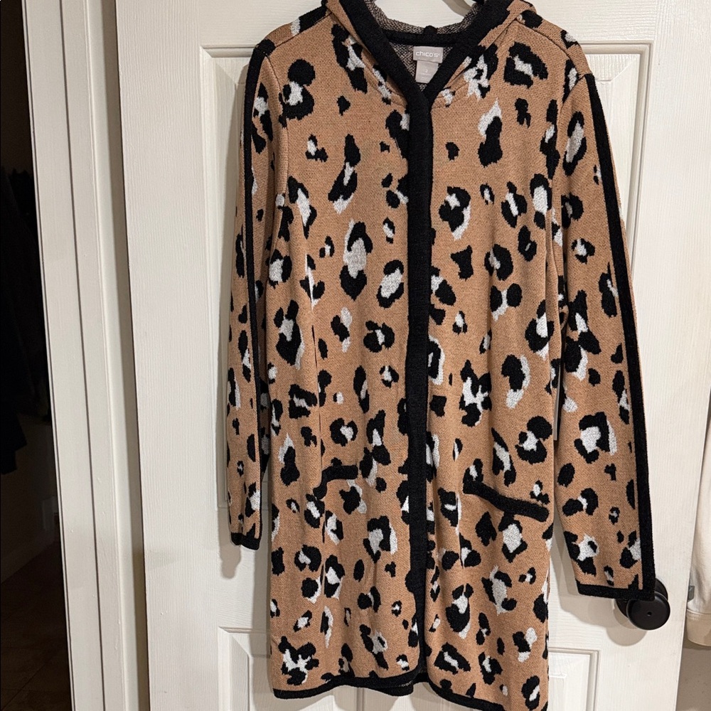 Chico's Leopard Print Cardigan - Tan and Black